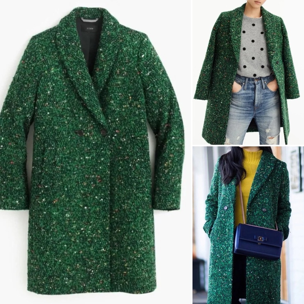 J.Crew Daphne Topcoat in Italian Tweed Green Speckle Women's Size 8 H2076 Wool